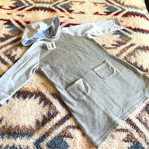 NEW Old Navy Long-Sleeve Cotton Hoodie Dress for Girls Color block, gray blue - Picture 5 of 10